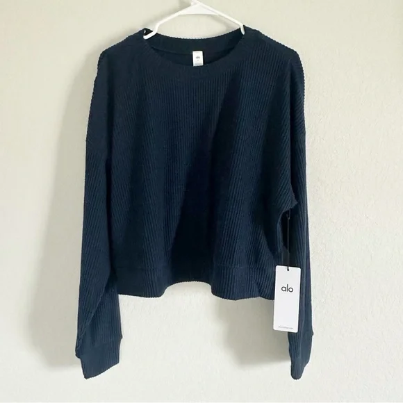 NWT Alo Yoga Muse Crew Neck Pullover Top Long Sleeve Sweater Navy Blue Sz M - Picture 4 of 7